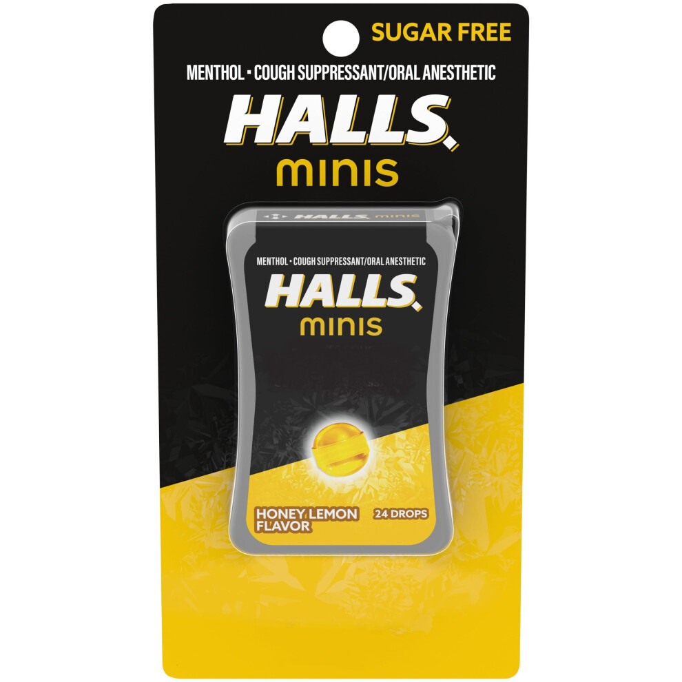 HALLS Minis Honey Lemon Flavor Sugar Free Cough Drops 24 Drops