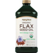 Aceite de Linaza Piping Rock | 16 fl oz | Omega 3, 6 y 9 | Orgánico Prensado en Frío | Suplemento Sin OGM