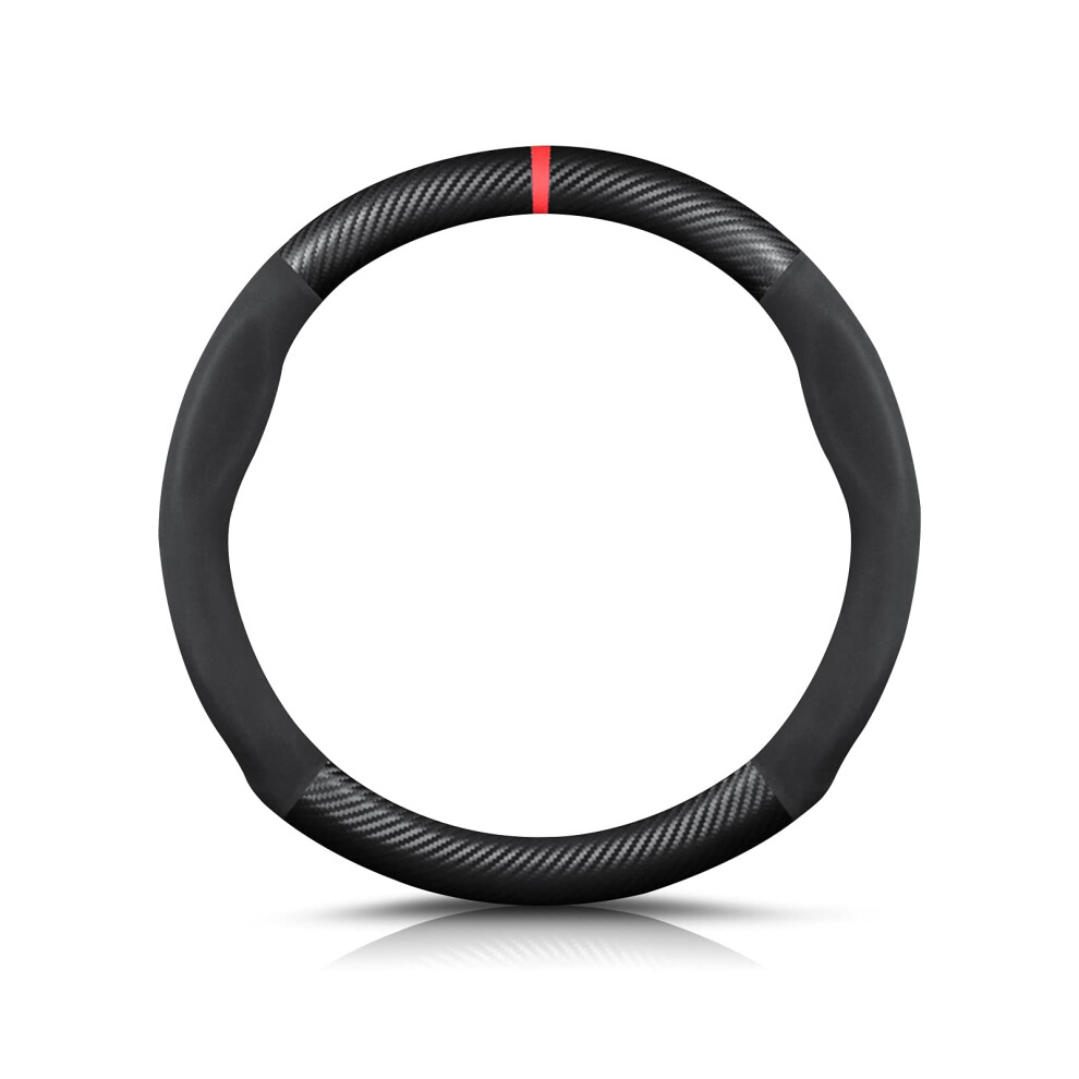 Round Shape Carbon Fiber Microfiber Leather Steering Wheel Cover Antislip Black/Red 820064760920