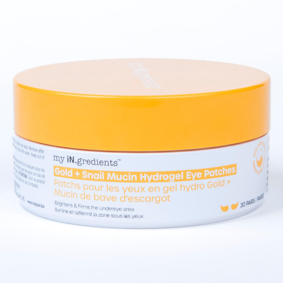 Masque Bar Gold/Dark My Ingredients & Snail Mucin Hydrogel Eye Patches 30 Pairs- Circle And Puffy Eye Treatment Energizing Solution For Tired Eyes Korean