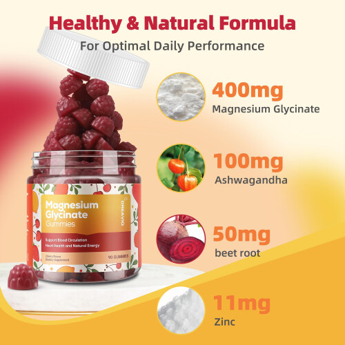 DREAVIO 90 Γλυκά Magnesium Glycinate 400mg με Ashwagandha - Χωρίς Ζάχαρη Γλυκά για Ενήλικες 1