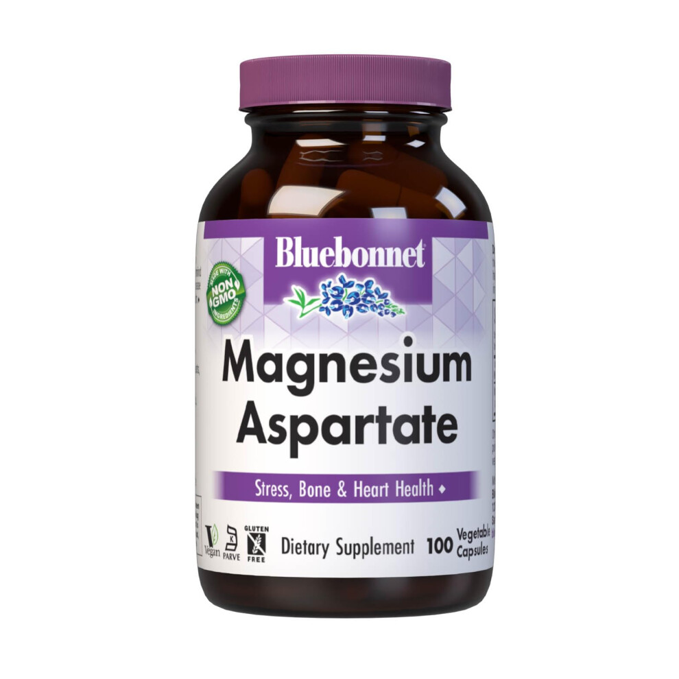 Bluebonnet Nutrition Magnesium Aspartate Stress Relief* Bone Health* Heart Health* Non-Gmo Vegan Kosher Certified Gluten-Free Soy-Free D