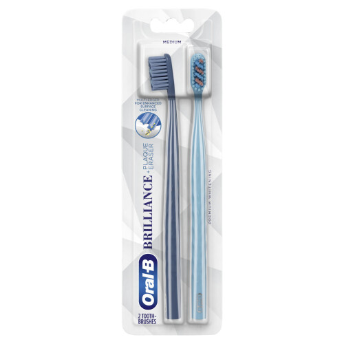 Oral-B Oral-B Brilliance Premium valkaiseva hammasharja Plaque Eraserilla Medium Sky Blue and Grey 2 Count