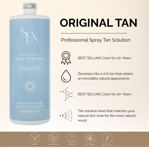 SunFX Original Tan  All Natural Spray Tanning Solution (1L/33,8 fl oz HELLSOMMER) 2