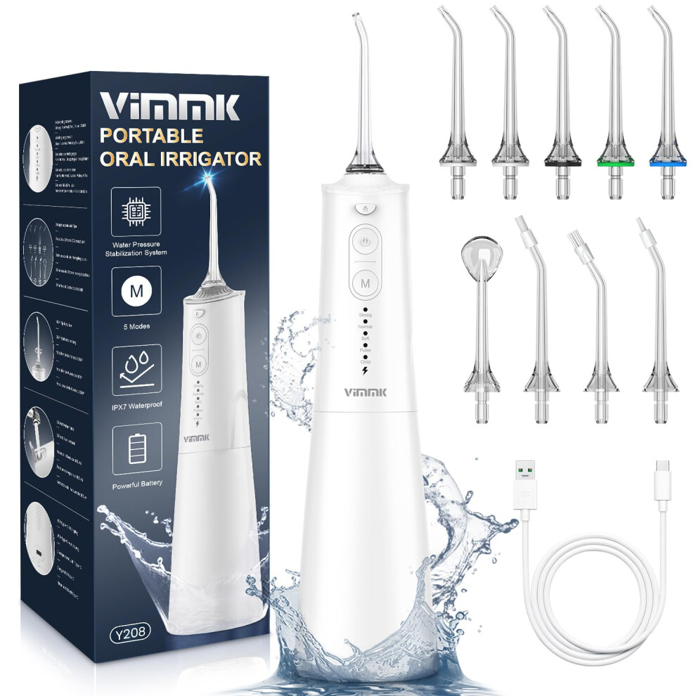 VIMMK Water Flosser Cordless Water Dental Flosser 9 Jet Tips 5 Modes 300ML IPX7 Waterproof Portable Rechargeable Oral Irrigator for Home Trave