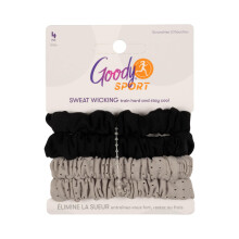 Goody Sport Ouchless Thin Scrunchies - 4 Ct  Gray & Black  Sport-Level Grip for Workouts  Sweat-Wicking  No Damage Hair Ties  All Hair Types