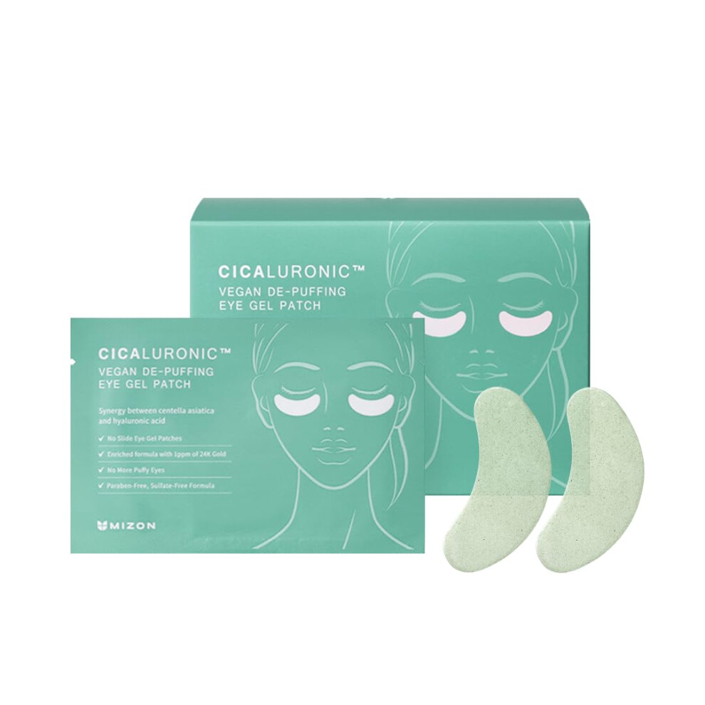 Mizon Gold/Dark Cicaluronic Vegan De-Puffing Eye Gel Patch 24K & Cica Under Eye Mask Reduces Puffy Eyes Circles And Wrinkles (21 Pairs)