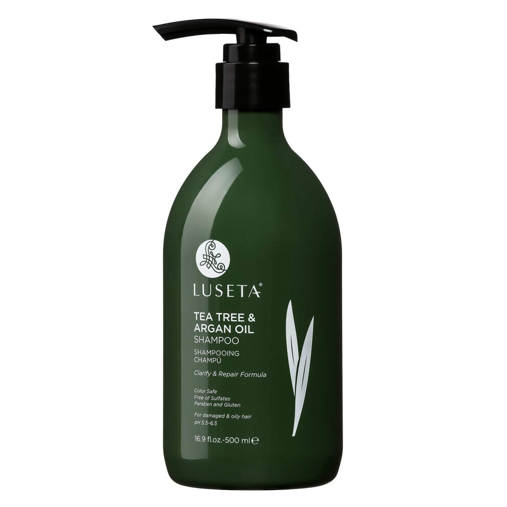 L Luseta Luseta Tea Tree Shampoo With Argan Oil 16.9 Fl Oz- Clarifying Hydrating And Fighting Dandruff And Itchy Scalp - For Damaged And Oil Hair - Sulfat