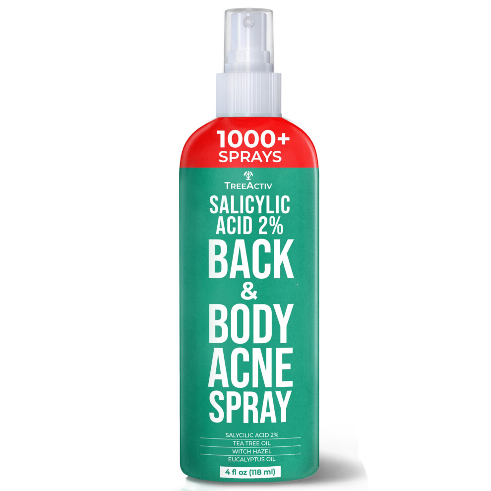 Treeactiv Body Acne Treatment Spray 4 Fl Oz 2% Salicylic Acid Spray Back Acne Spray Tea Tree Oil Spray With Aloe Vera Body Acne Spray Back A