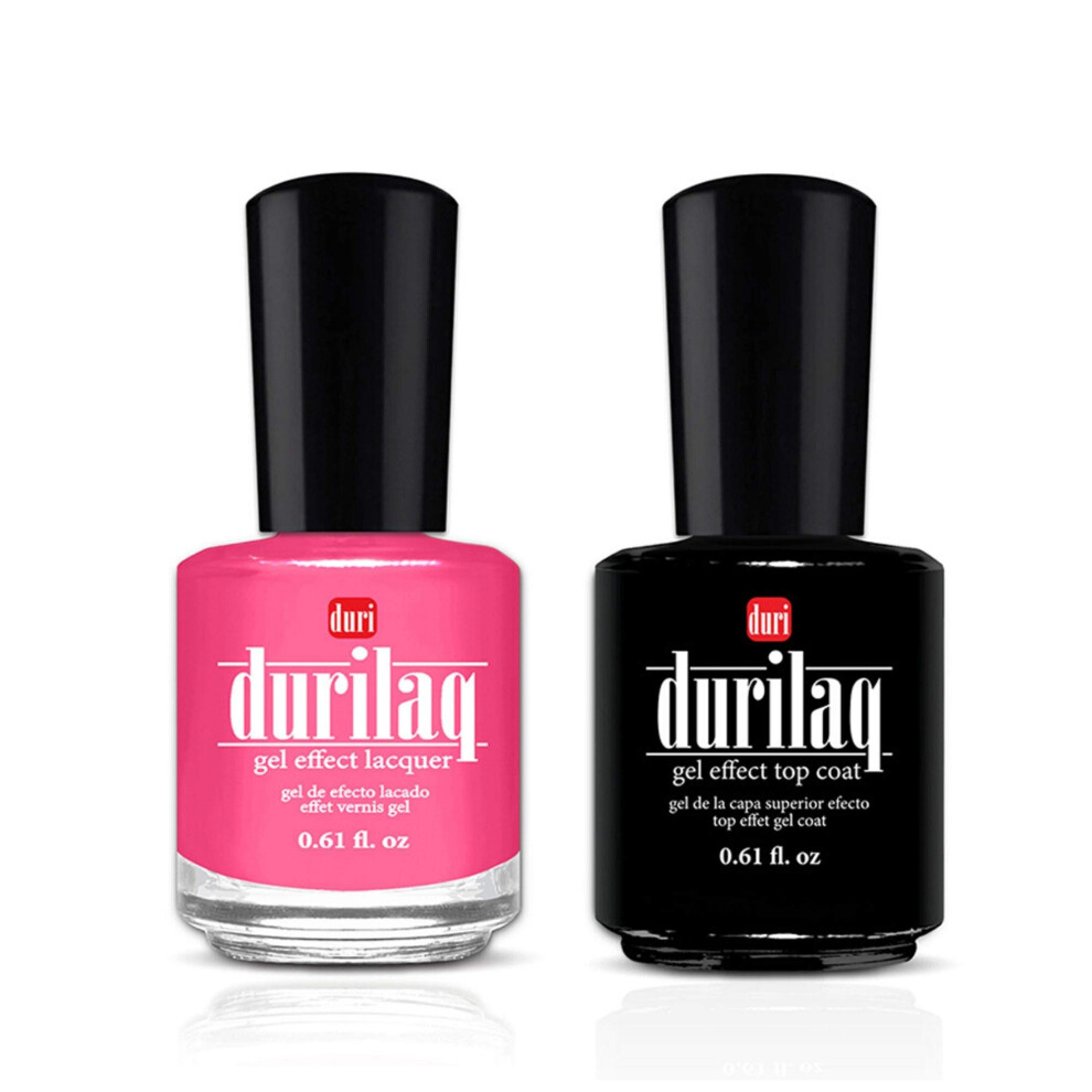 Duri Durilaq D625 Raspberry Sorbet Hot Pink Opaque Gel Effect Lacquer And Top Coat 0.61 Fl.oz. Each