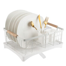 Dish Drainer Rack Plate, Cutlery, Pots, and Pans Drying Rack for Kitchen White