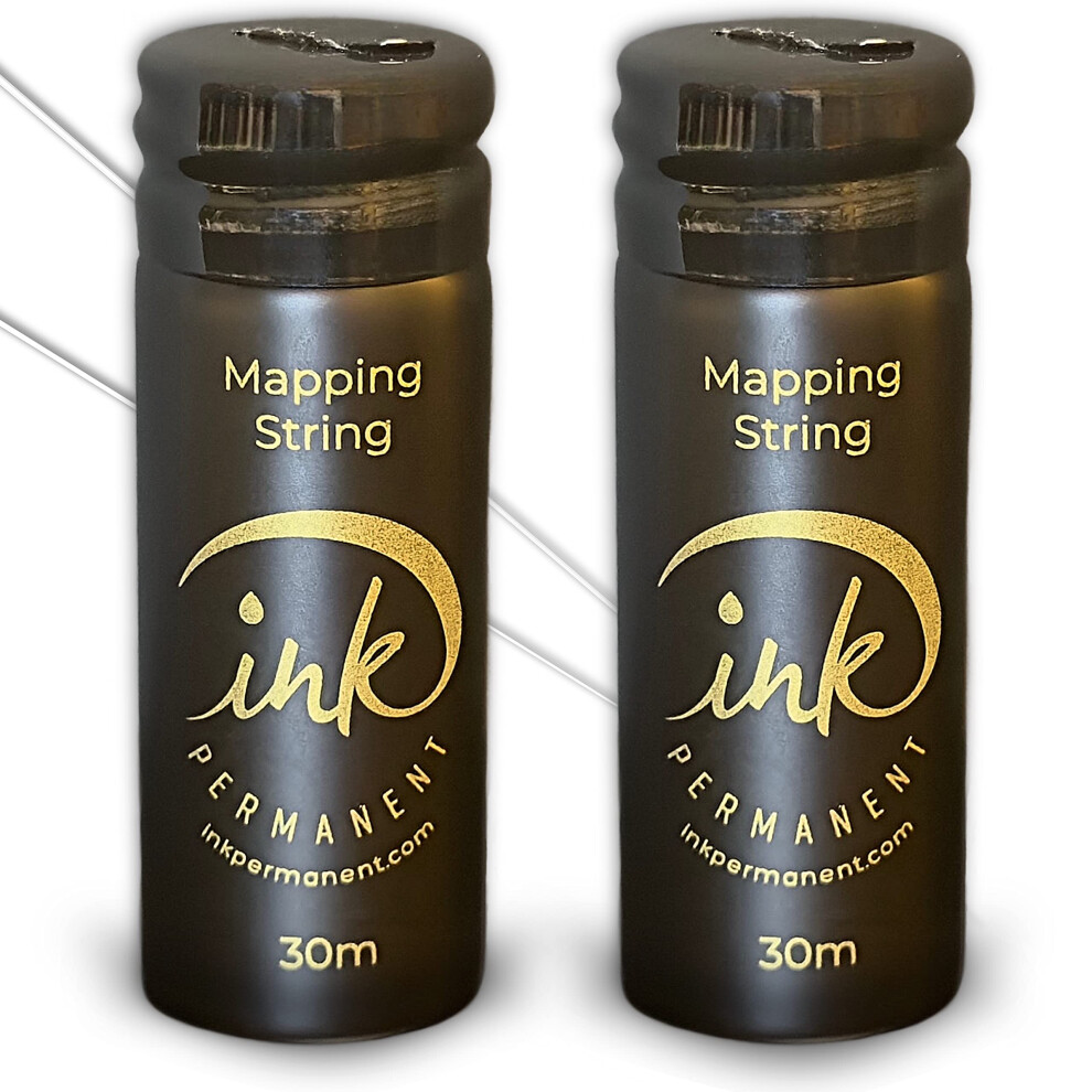 Ink Permanent Black Brow Mapping String [2 X 100 Ft Bottles - 60 M] Pre-Inked String For Permanent Makeup And Microblading Supplies Eyebrow Mapp