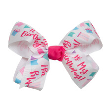 HAIRBOWS Grosgrain haarstrik voor meisjes met knoopwikkel Midden op een haarclip Alle leeftijden en haartypes 6 inch strikken It'S My Birthday Print