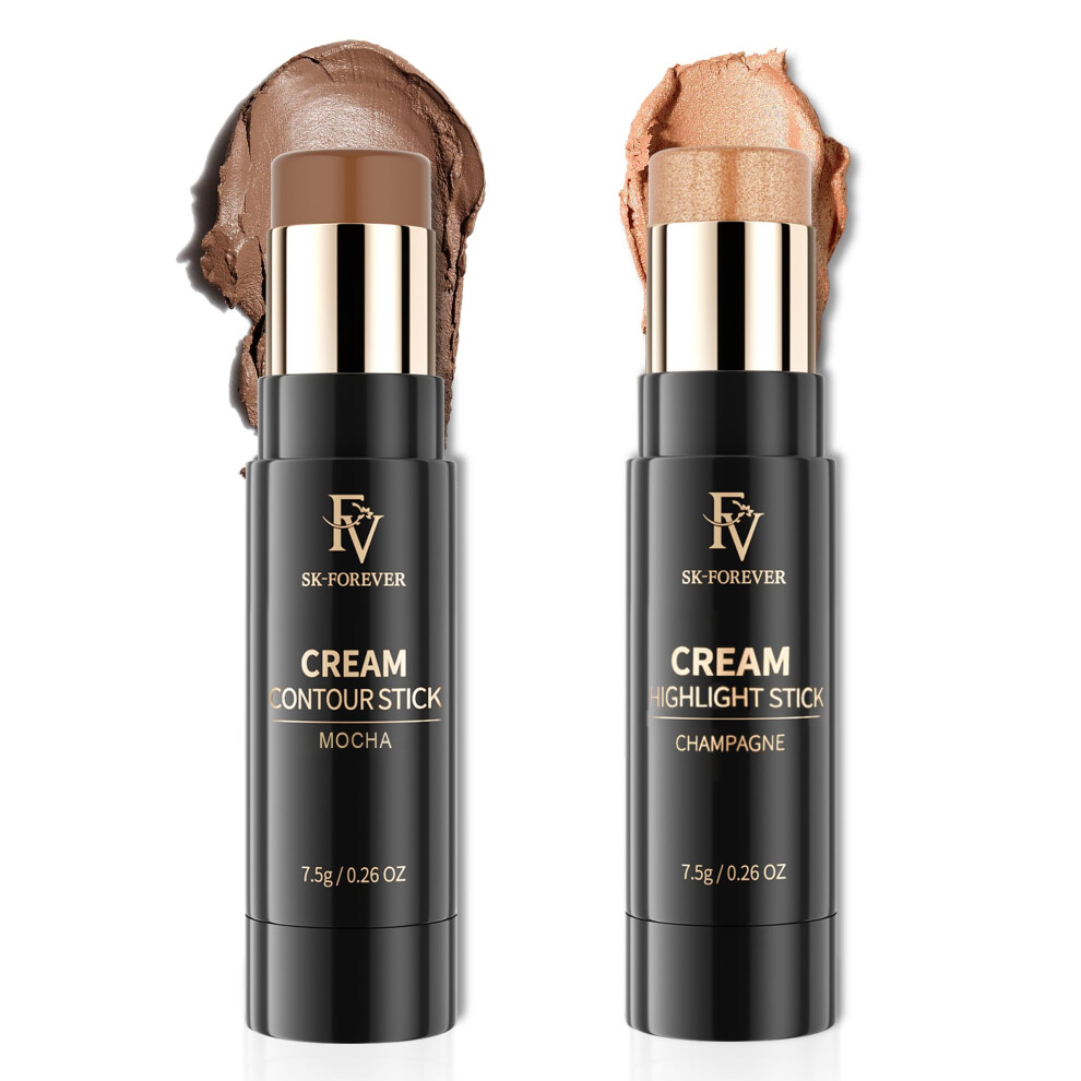 Fv 2Pcs Contour Stick Highly Pigmented & Blendable Contour And Highlighter Stick Long Lasting & Creamy Texture Waterproof Contour Set For Face