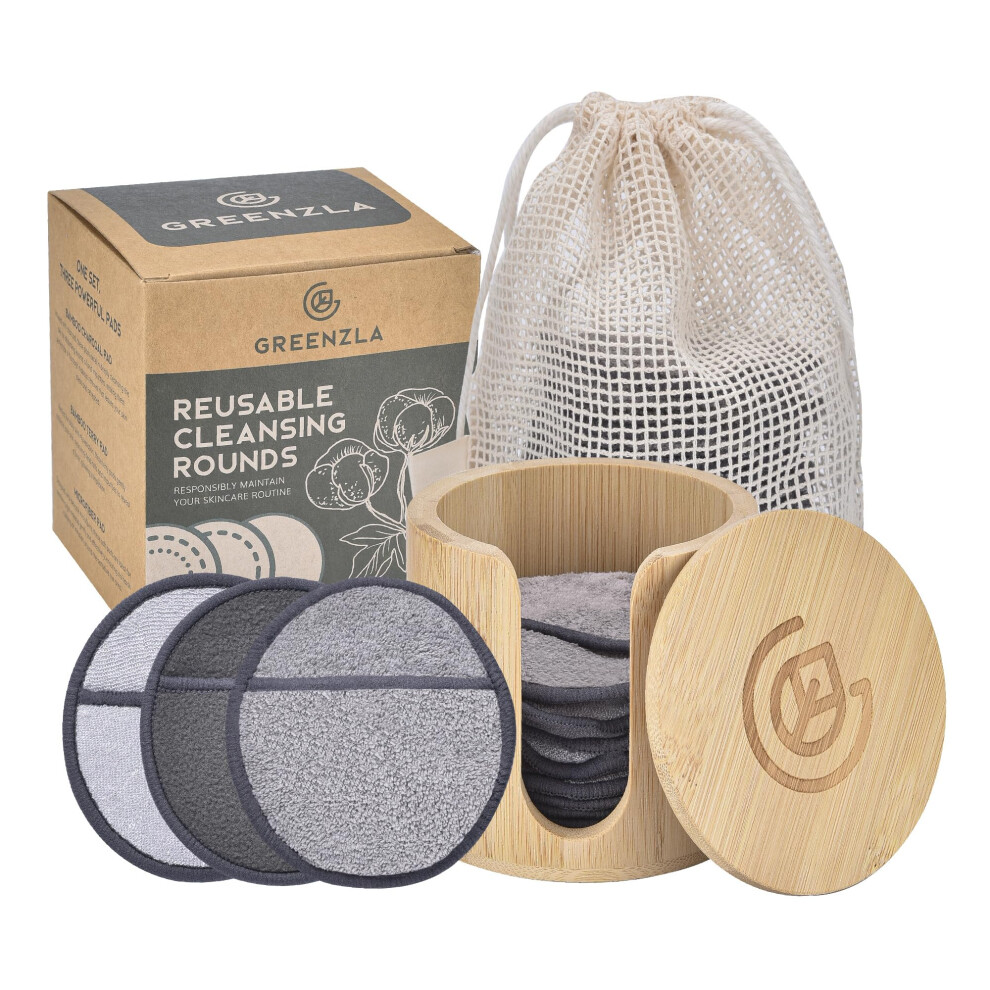 Greenzla Green Zla Reusable Makeup Remover Pads Premium Set 12 Pack Microfiber Cotton Pads Charcoal Cotton Rounds Bamboo Terry Face Wipes For All Skin T