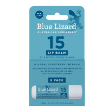 3-Pack Blue Lizard Mineral SPF 15 Lip Balm: Broad Spectrum Sun Protection Natural Coconut Flavor 8 Natural Oils Infused with Australian Kakadu