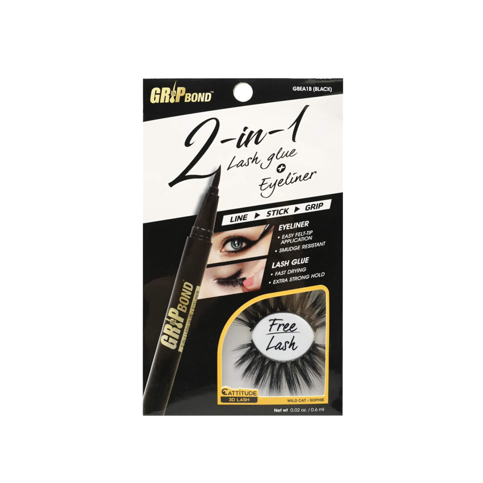 Ebin New York Black Grip Bond Eyelash Adhesive (Grip Bond Adhesive 2 In 1 Eyelash Glue & Eyeliner ) | Fast Drying Extra Strong Hold Smudge Resistant Ea