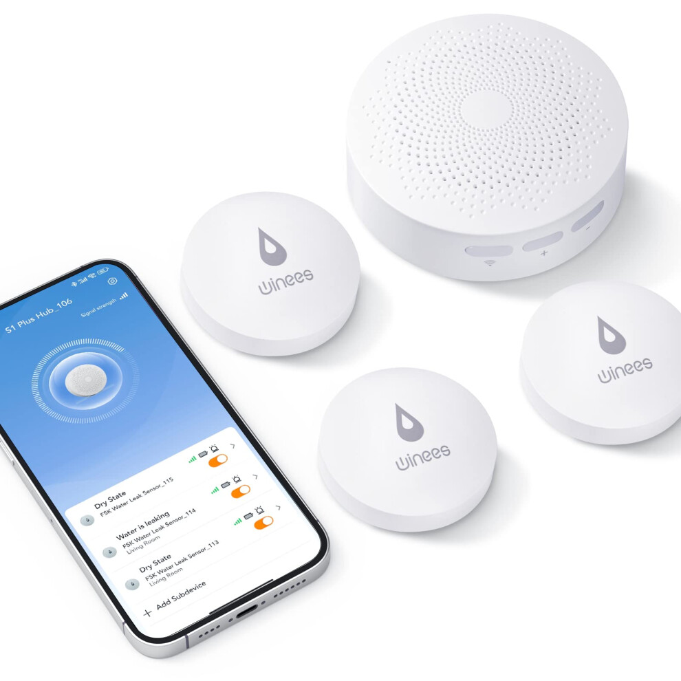 Winees Wifi Water Leak Detector 3 Pack Water Sensors With 100Db Adjustable Alarm Leak Alert Email&Sms Notification 200M Transmission For Basem 738082170846