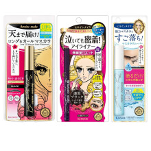 HEROINE MAKE by KISSME Trio Set 3 Mscara preta de tamanho real para alongamento e volume FiberTubing + Delineador preto lquido suave sem mancha