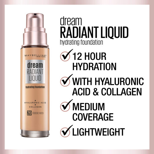 Maybelline Maybelline Dream Radiant Liquid Medium Coverage Hydrating Makeup Lightweight Liquid Foundation 1 Count 1 Count 2