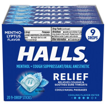 HALLS Relief Mentho-Lyptus Cough Drops 20 Packs of 9 Drops (180 Total Drops)