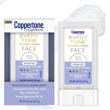 Coppertone Every Tone Invisible Finish Hydrating UV Defense Face Sunscreen Stick SPF 55 with Moisturizing Ceramides  Blends in Clear Sunscreen fo