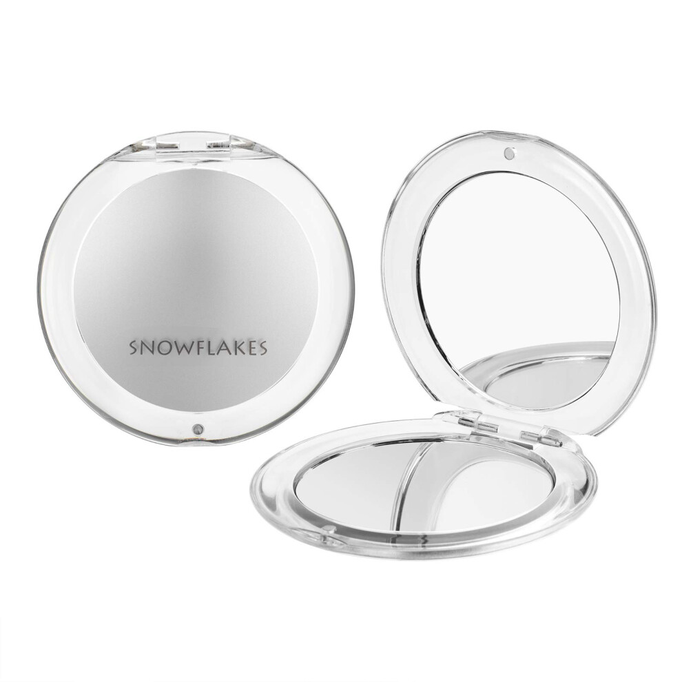 Snowflakes Snowflake Magnifying Compact Mirror - Snowflakes Pocket Small Travel Hand Mirror Double Sided 1X/10X Magnification Handheld Portable Mirror For Purses (Si