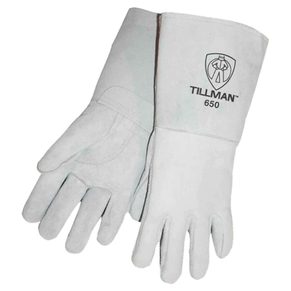 John Medium 14' Pearl Gray Top Grain Cowhide Cottonfoam Lined Stick Welders Gloves 940534663695