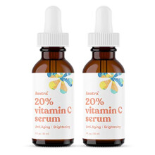 ASUTRA 20% Vitamin C Serum 1 fl oz (Pack of 2) - Ferulic & Hyaluronic Acid Vitamin E Aloe Jojoba Brightening Face Serum