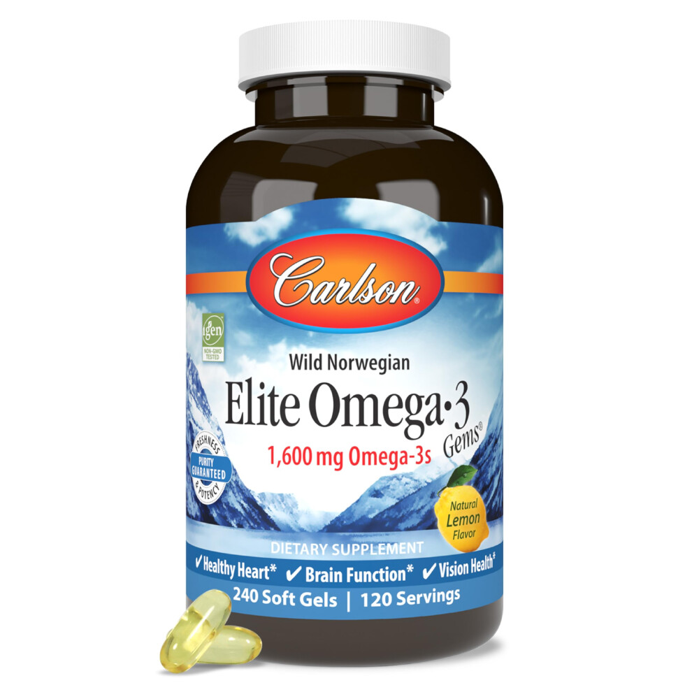 Carlson Elite Omega 3 Gems 1600Mg Lemon Flavored 240 Softgels