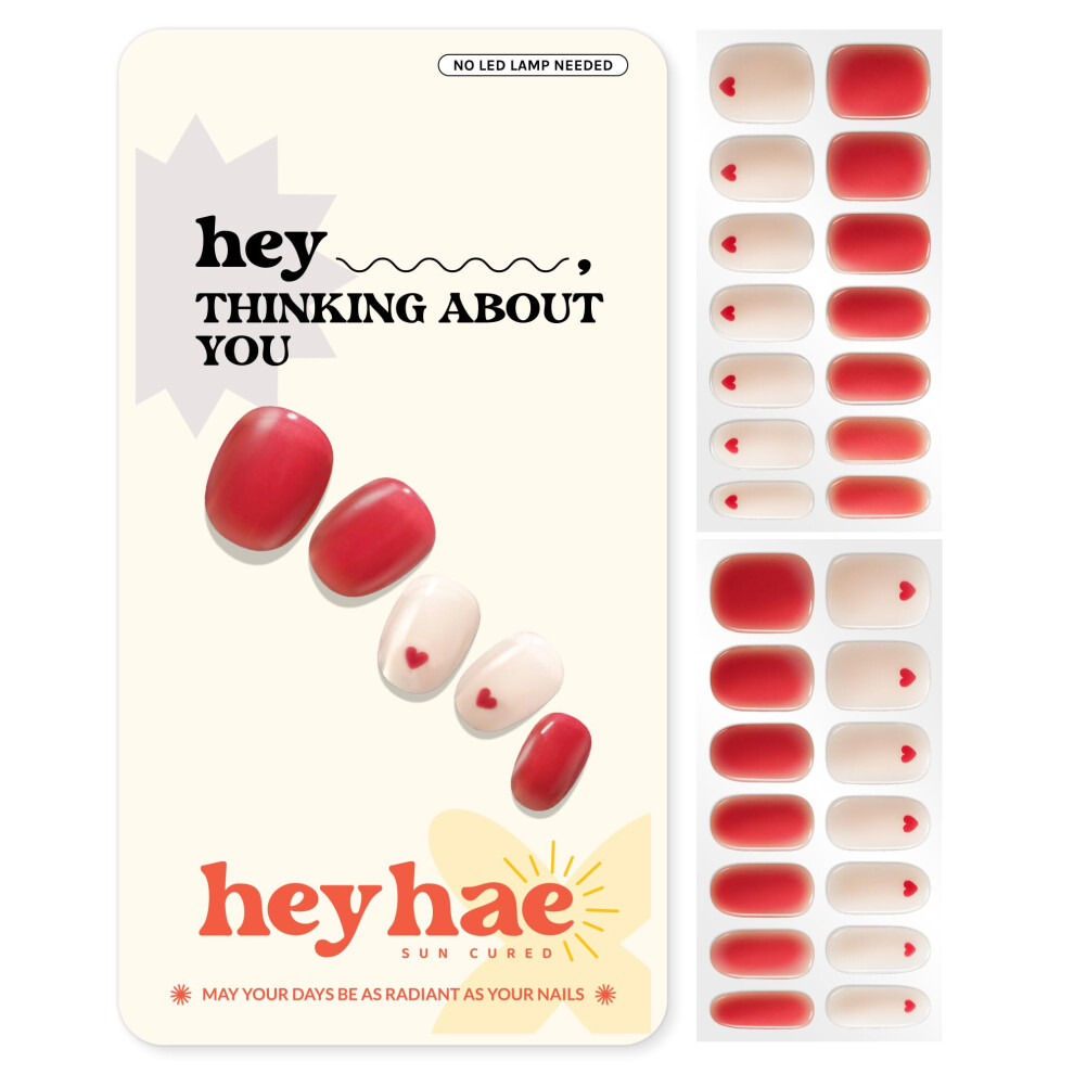 Heyhae Valentines Semi Cured Gel Nail Strips | Sun Cured Gel Nail Wraps No Led Lamp Needed Easy Apply & Remove | Includes 28 Strips 1 Prep Pad