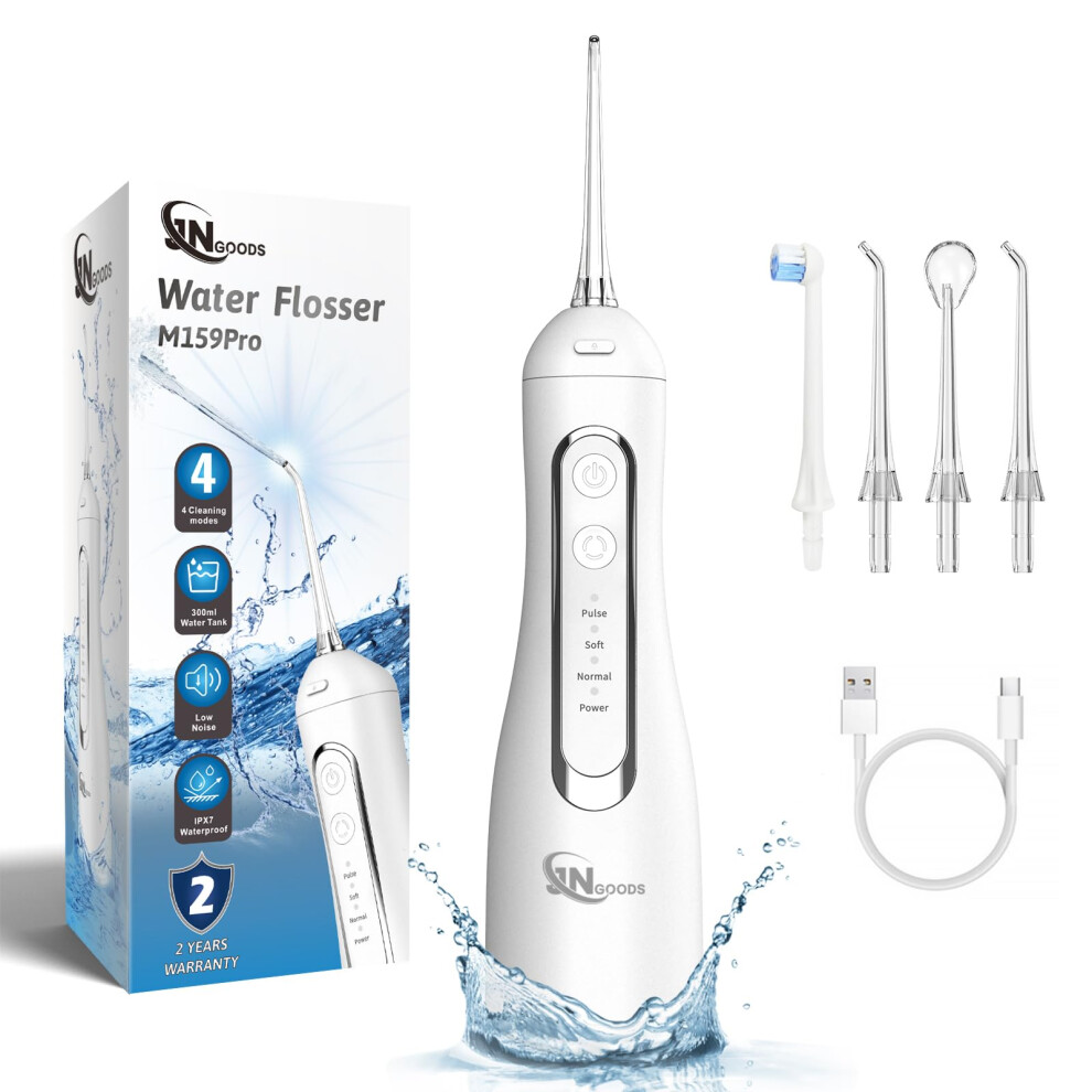 Jngoods Cordless Water Dental Flosser Oral Irrigator 300Ml Rechargeable Water Flosser For Teeth Ipx7 Waterproof 4 Modes Portable Oral Irr