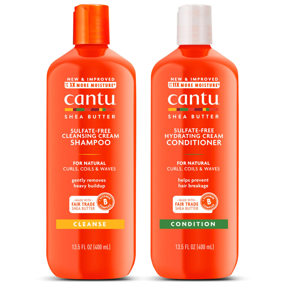 Cantu Cream Shampoo & Conditioner With Shea Butter For Natural Hair 13.5 Fl Oz (Pack Of 2)