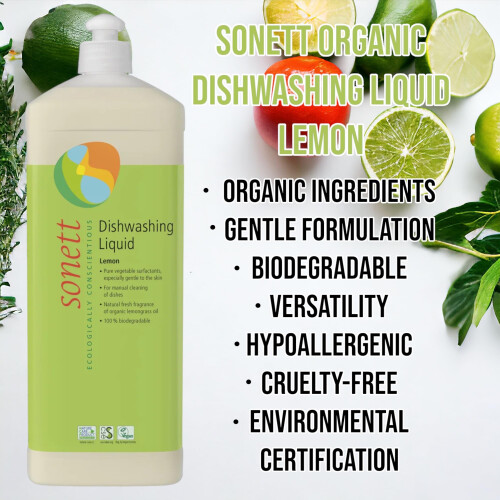 Sonett Organic Dishwashing Liquid Organic 100% Biodegradable (Lemon 34 Fl.Oz (1 Count)) 1