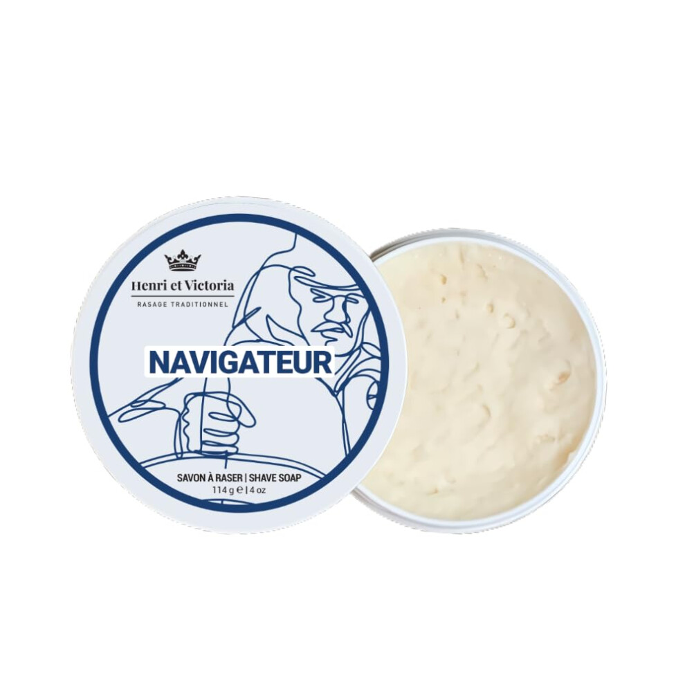 Henri Et Victoria Traditional Shaving Soap For Men | Navigateur Fragrance | Smooth Shave Lathers Up Nicely Long-Lasting Scent | Canadian Made B