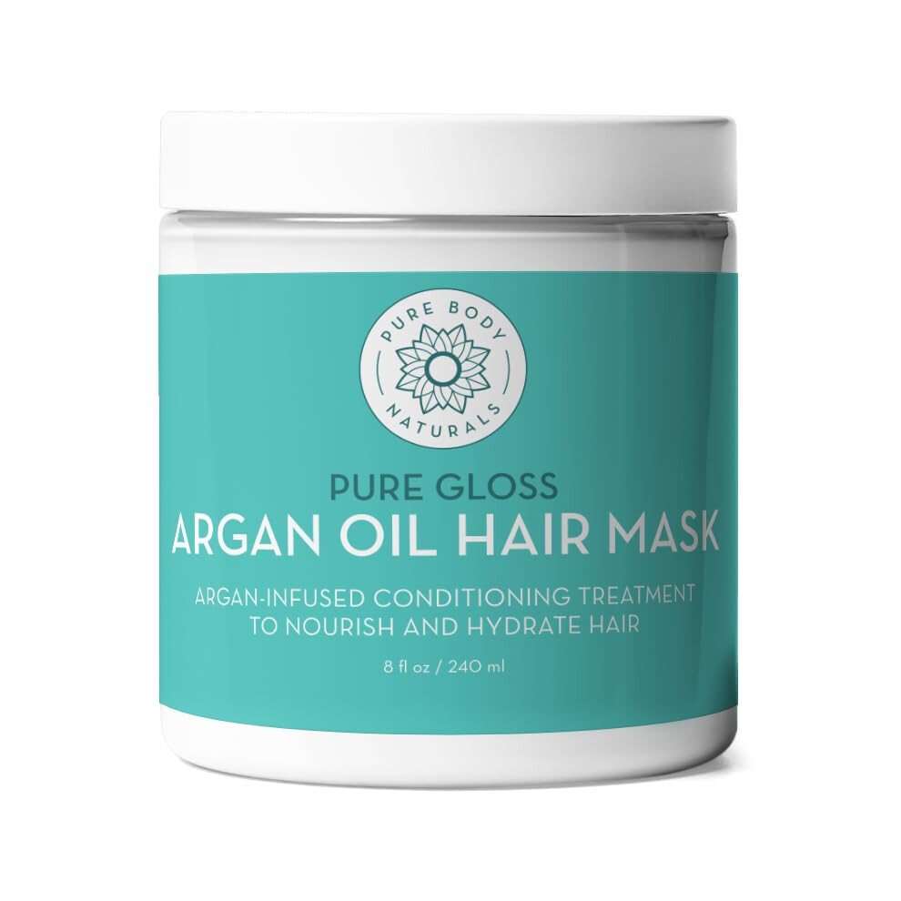 Pure Body Naturals Hair Mask 8 Fluid Ounces - Argan Oil Deep Conditioning Treatment For Damaged Hair Hair Growth Curly Hair