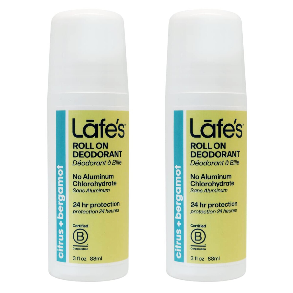 Lafe's Natural Deodorant | 3Oz Roll-On Aluminum Free Natural Deodorant | Citrus & Bergamot | 2 Pack