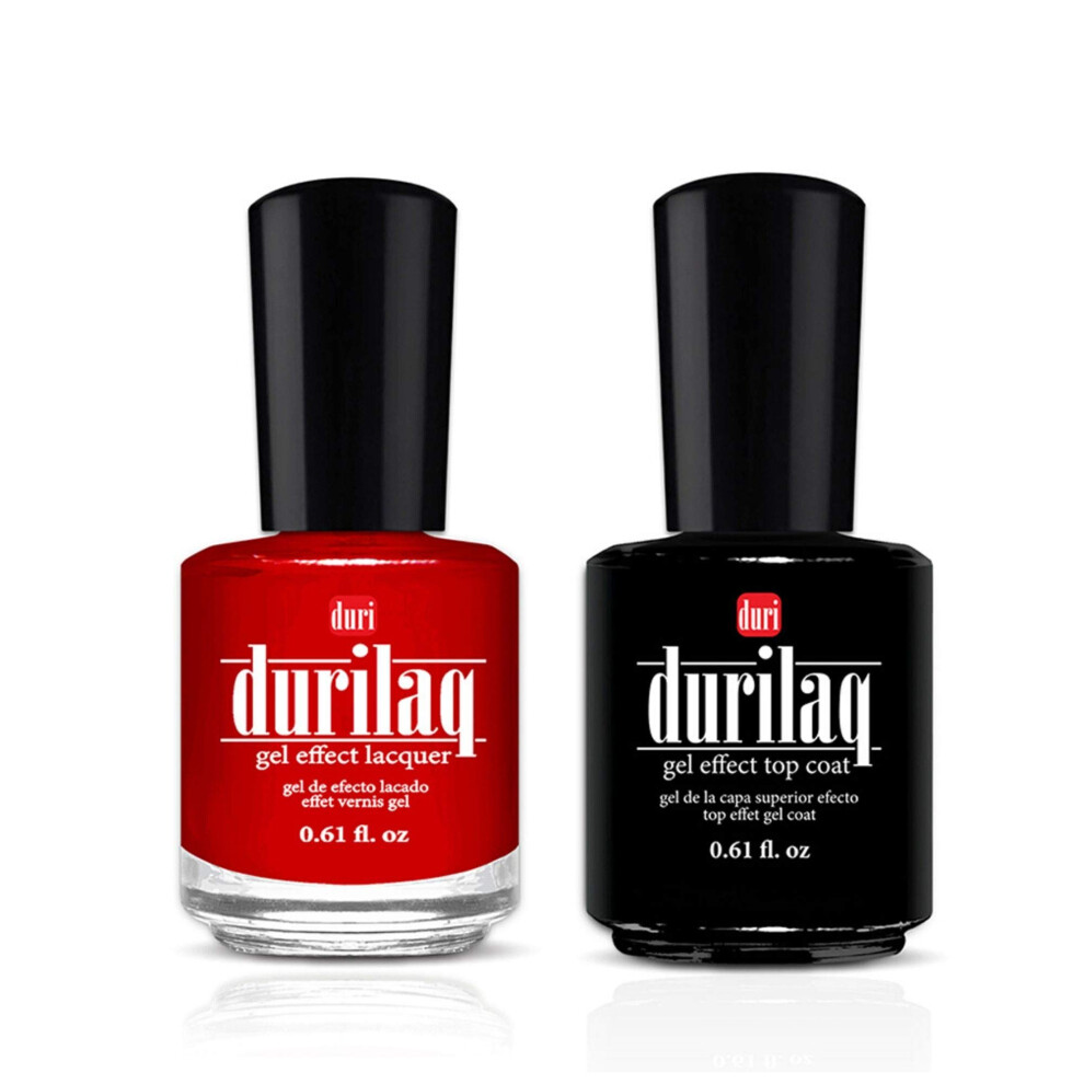 Duri Durilaq Duo10 True Red Sophisticated Red Opaque Gel Effect Lacquer And Top Coat 0.61 Fl.oz. Each