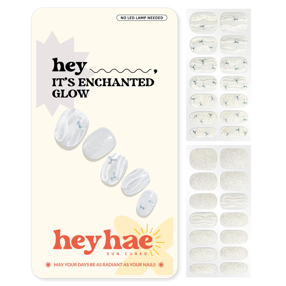 Heyhae Semi Cured Gel Nail Strips | Sun Cured Gel Nail Wraps No Led Lamp Needed Easy Apply & Remove | Includes 28 Strips 1 Prep Pad 1 Nail File