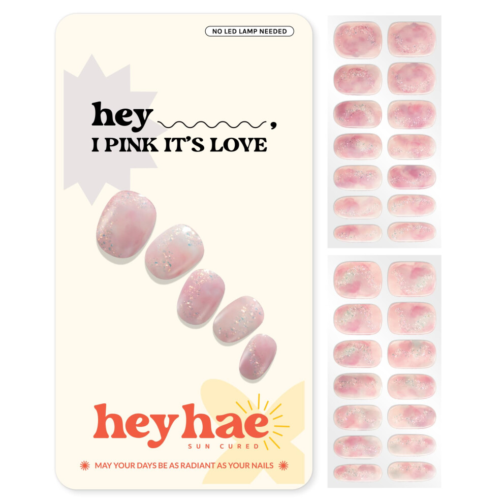 Heyhae Semi Cured Gel Nail Strips | Sun Cured Gel Nail Wraps No Led Lamp Needed Easy Apply & Remove | Includes 28 Strips 1 Prep Pad 1 Nail File