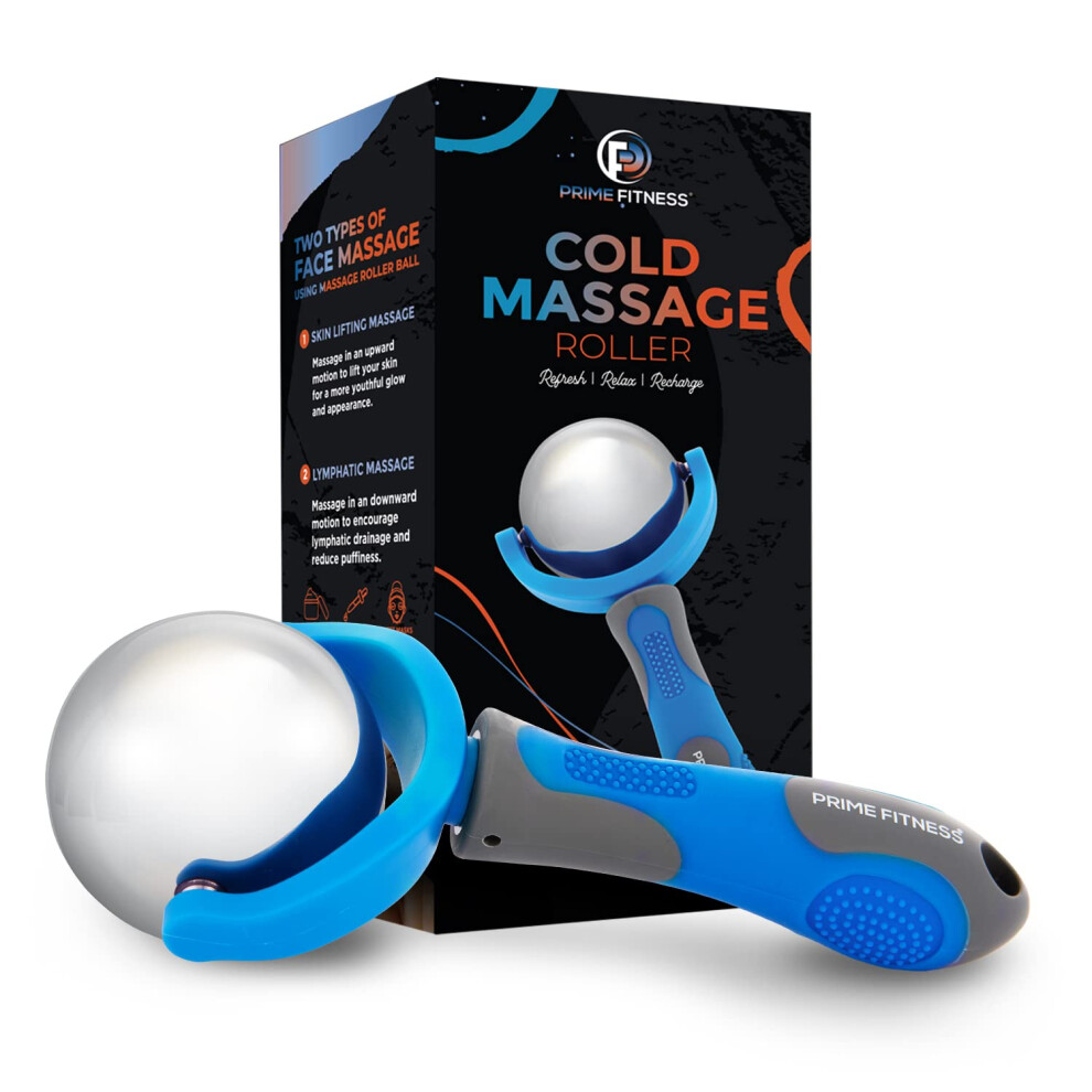 Prime Fitness Cold Massage Roller Ball Cold Therapy Ice Roller Ball With Handle Cryo Stick Relieve Muscle Pain (Blue)