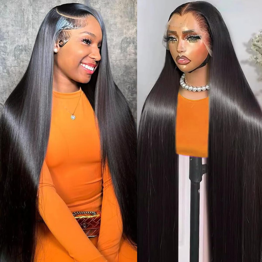Oovvda Unisex Black 30 Inch 13X6 Lace Front Wigs Human Hair Straight Lace Front Human Hair Wig Pre Plucked 200 Density Glueless Natural Straight Wig Hum