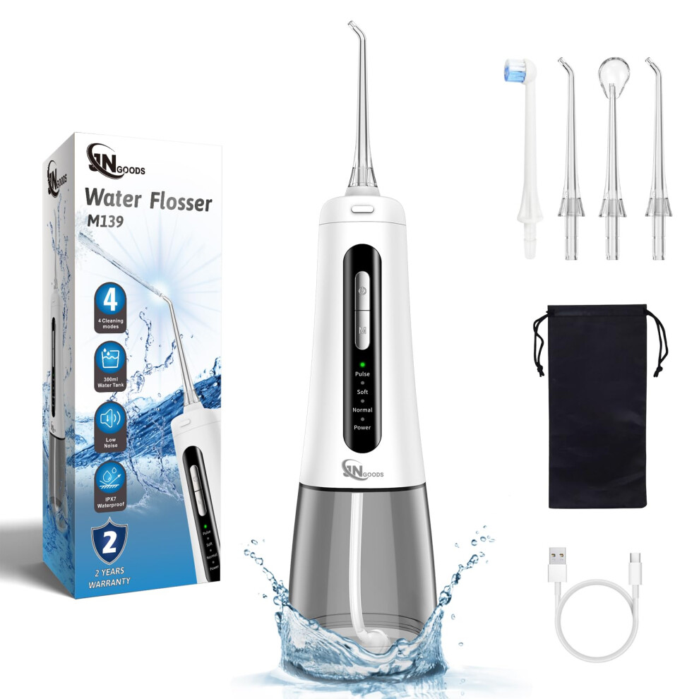 Jngoods Cordless Water Dental Flosser Oral Irrigator 300Ml Rechargeable Water Flosser For Teeth Ipx7 Waterproof 4 Modes Portable Oral Irr