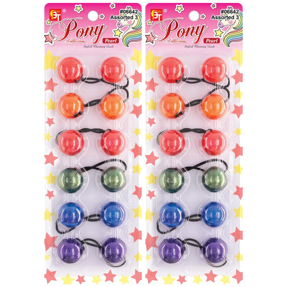 Beauty Town 12PCS Bubble Bead Hair Ties - 25Mm Paardenstaarthouders Voor Meisjes En Kinderen - Kleurrijke Haarelastiekjes Voor Vlechten En Stijlen (P-image