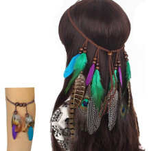 Sada 2 celenek Celenka z ceskho pavho per a celenka Hippie Pokrvka hlavy Rucne vyroben celenka Tribal Indian Fascinator Feather vlasov doplnky