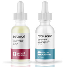 Natural Outcome Hydrating Hyaluronic Acid Serum and Retinol Facial Serum - Night and Day Anti Aging Facial Serum Set 1 oz Each  Vegan  Cruelty Fr