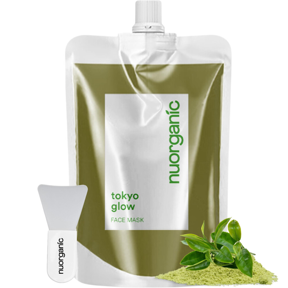 nuorganic Matcha Green Tea Clay Mask for Deep Cleansing Toning Depuffing Hydrating Skin - Squeezy Tube Stays Fresher for Longer - Clean Natur
