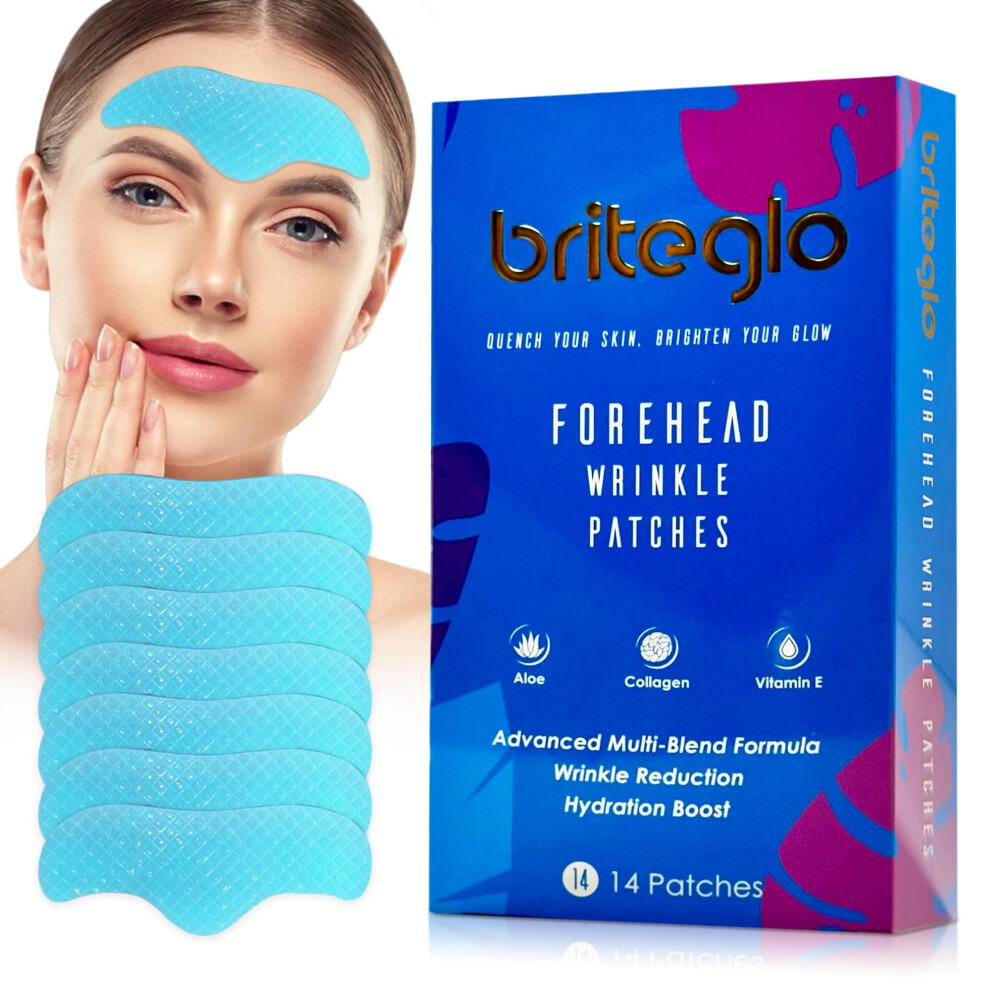 Briteglo Forehead Wrinkle Patches With Aloe Collagen Vitamin E & Hyaluronic Acid - 14 Cooling Patches For Hydrating And Anti-Wrinkle Treatment - Effecti