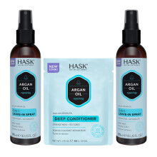 HASK Argan Oil 5-in-1 Leave-In Conditioner Duo (6oz-Qty 2) & Argan Oil Repairing Deep Conditioner Packette  Color Safe  Sulfate-Free  Paraben-Fre