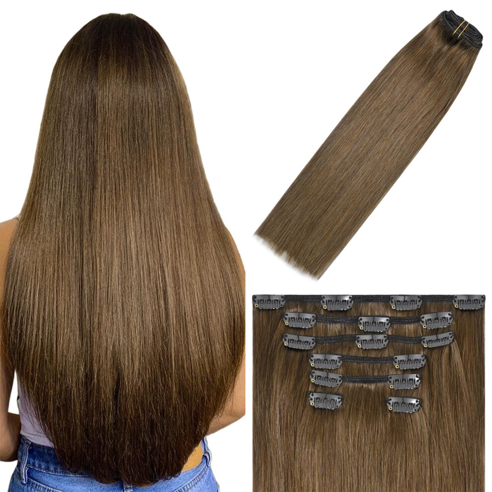 Windtouch Windtouh Clip In Hair Extensions Real Human Hair Light Brown Hair Extensions 20Inch 75G 7Pcs #6 Chestnut Brown Extensions Clip In